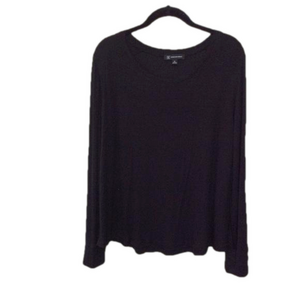 NEW INC Plus Size Black Ribbed Shirttail Top 0X
